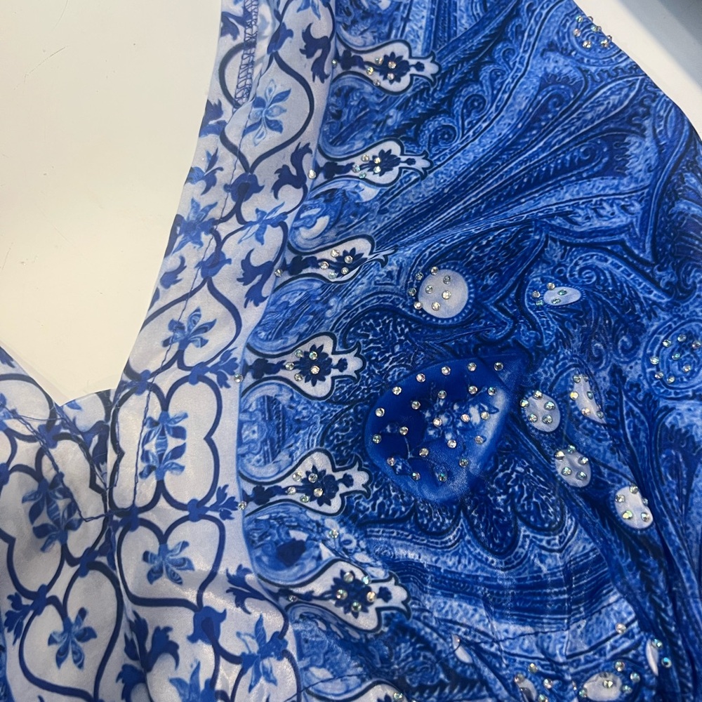 Blue Paisley Maxi Dress /silky long dress - Picture 4 of 5